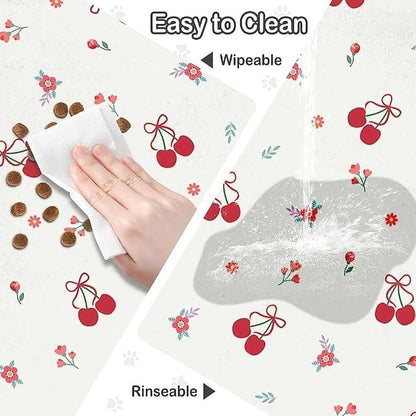 Dog Food Mat for Pet Cat Food Mat, Cherry Absorbent Quick Dry Dog Bowl Mats for - Image 6