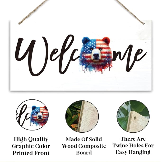 Welcome Sign for Front Door, Welcome Decor Wooden Hanging Sign for Wall Decor - Image 3