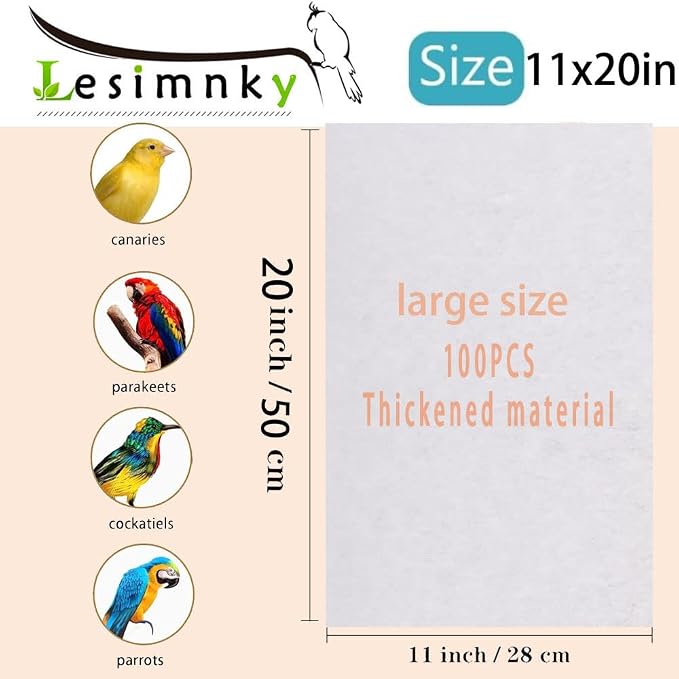100pcs Bird Cage Liner Papers, 11×20in Big Size Disposable Non-Woven Cage Paper - Image 2