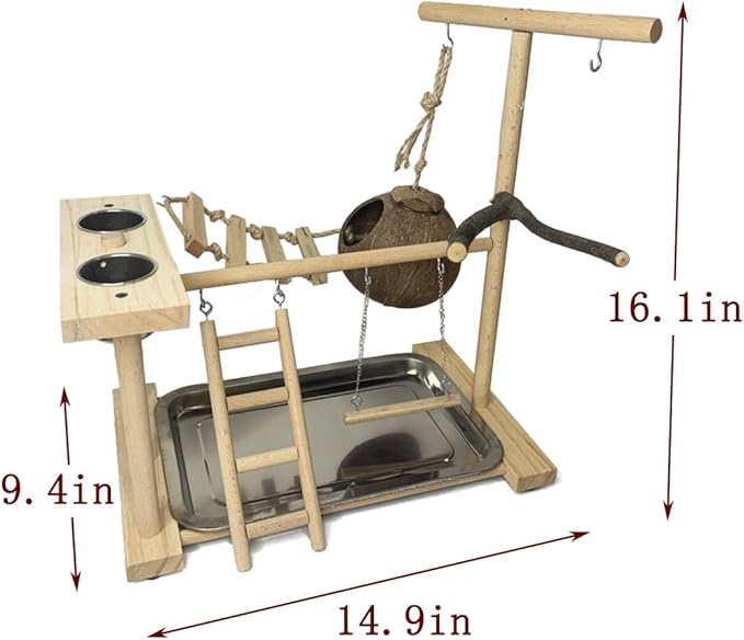 Hamiledyi Parrot Playground Bird Play Stand Natural Wood Parrot Perch Gym - Image 7