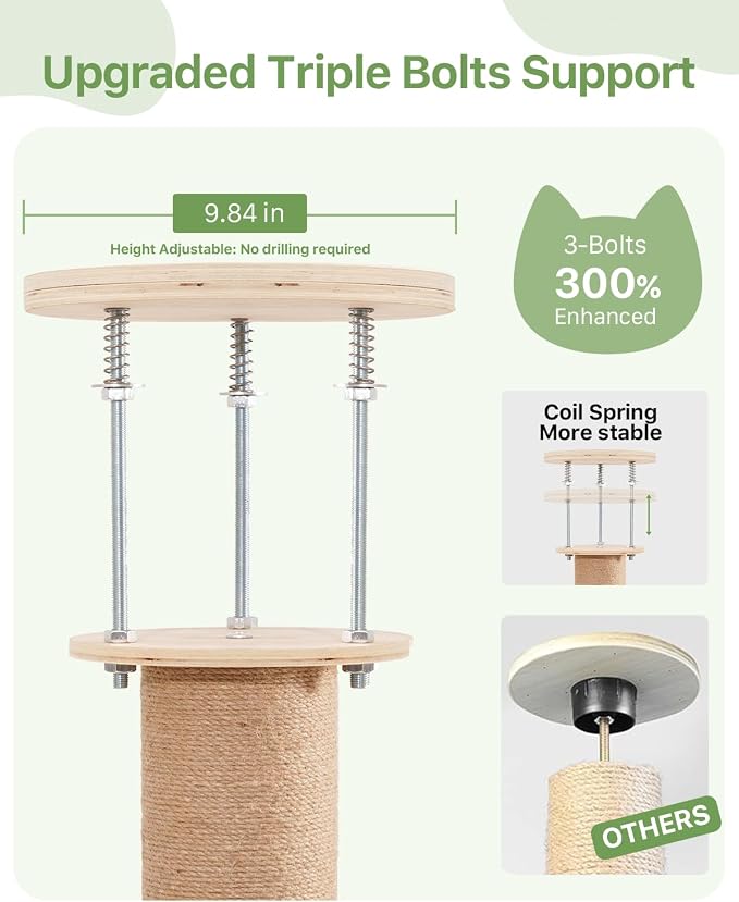 Floor to Ceiling Cat Tree, Adjustable Height, 4 Level Tall Cat Tree Tower - Image 7