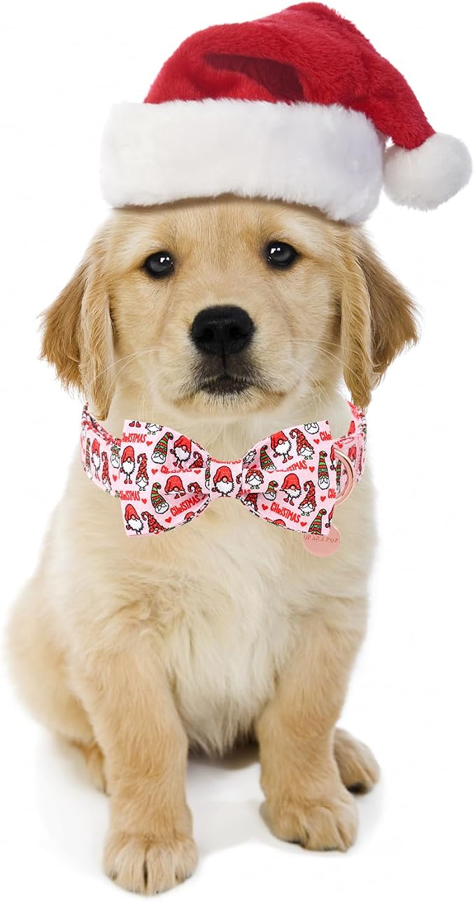 Christmas Dog Collar with Bow Tie, Cotton Christmas Bowtie Collar - Image 5
