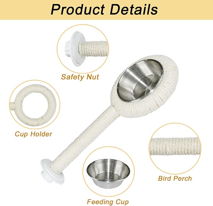 ASOCEA Bird Perch Feeding Cup, Bird Bowls - Image 3
