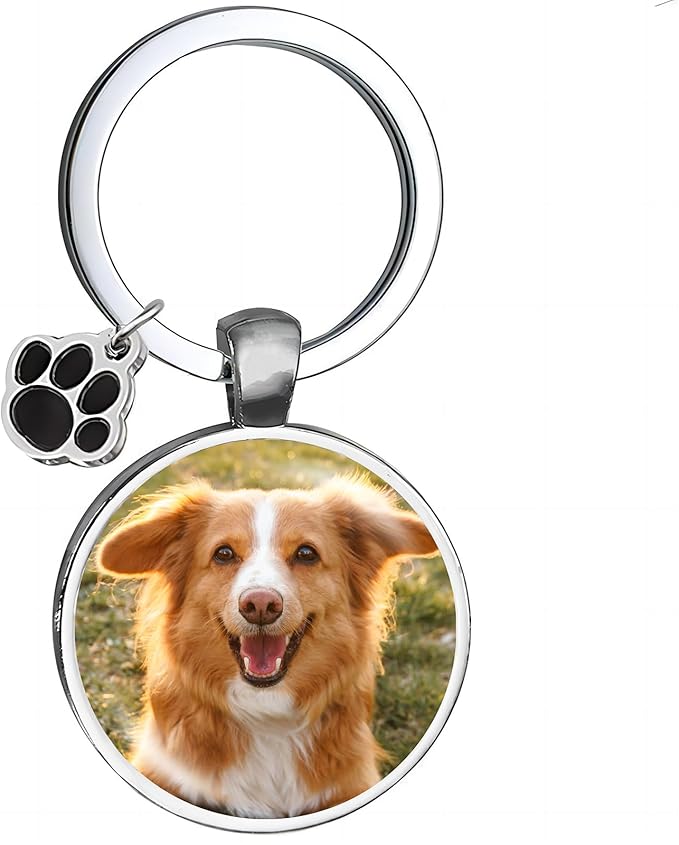 Custom Pet Photo Keychain Personalized Photo Pawprint Dog Tag Keychain Engraved - Image 3