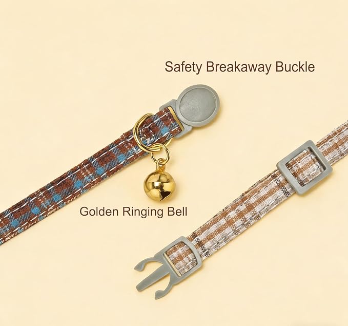 Cotton Bowtie Cat Collar with Bell 2 Pack Plaid Breakaway Kitten Collars with - Image 3