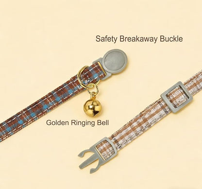 Cotton Bowtie Cat Collar with Bell 2 Pack Plaid Breakaway Kitten Collars with - Image 3
