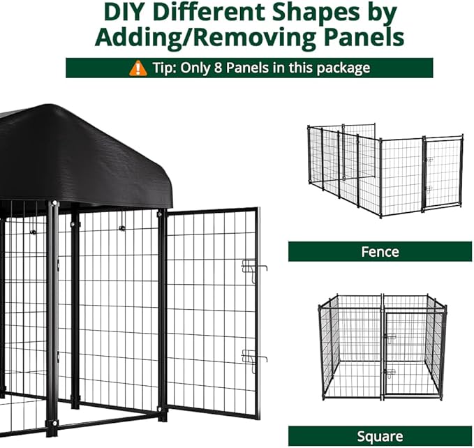 Dog Kennel Outside with Roof, Heavty Duty Welded Dog Crate Playpen with - Image 6