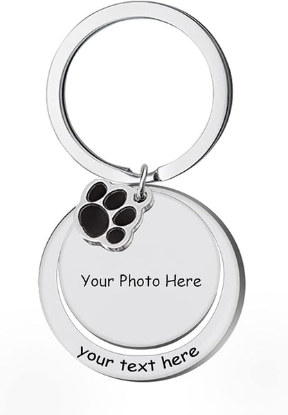 Custom Pet Photo Keychain Personalized Photo Pawprint Dog Tag Keychain Engraved - Image 2