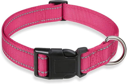 Reflective Dog Collar with Buckle Adjustable Safety Nylon Collars by BOOMIBOO