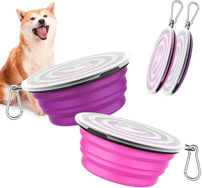Pawaboo Collapsible Dog Bowls 2 Pack, Silicone Feeding Watering Bowls by Pawaboo