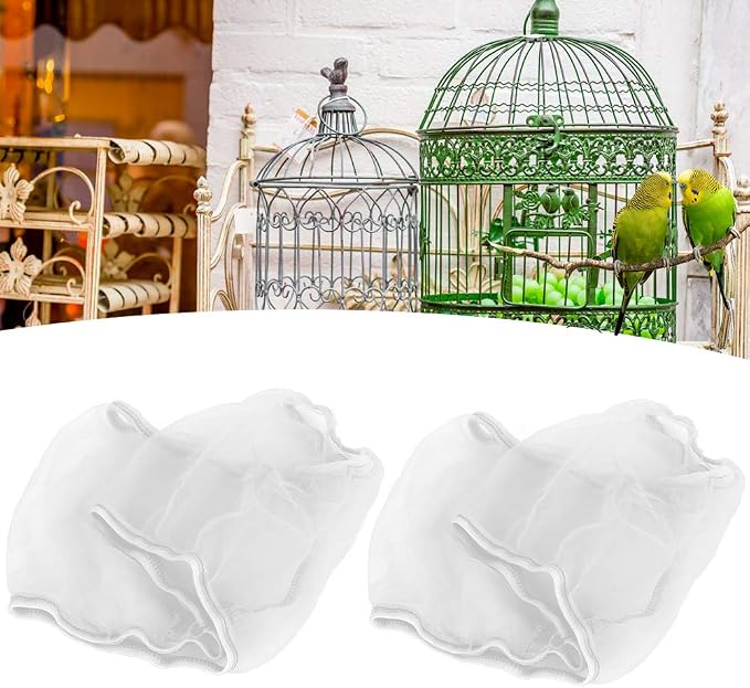 Alvinlite 2 Pieces Bird Cage Cover Seed Feather Catcher Birdcage Nylon Mesh Net - Image 4