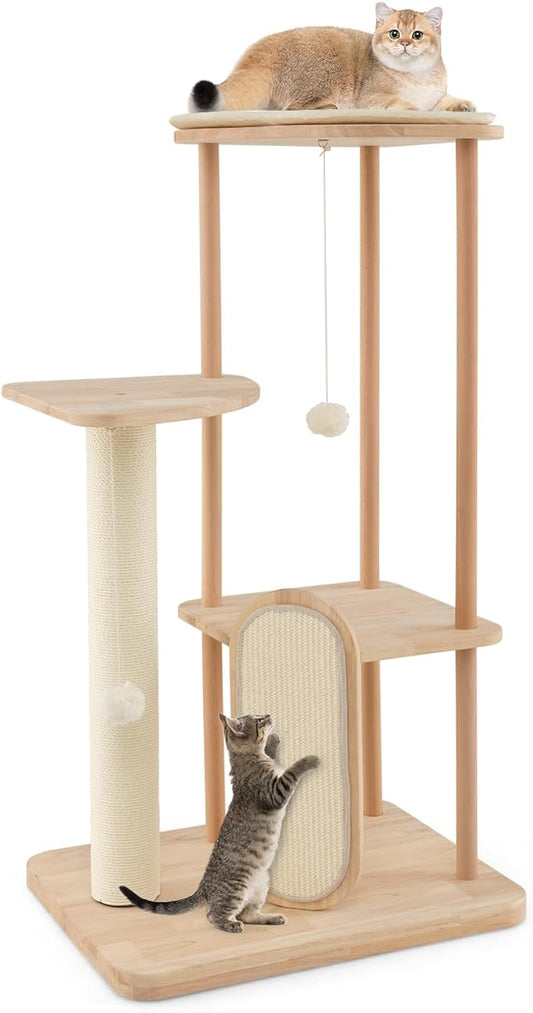 Tangkula Wood Cat Tree for Indoor Cats, Padded Perch, Hanging Toy, Minimalist by TANGKULA