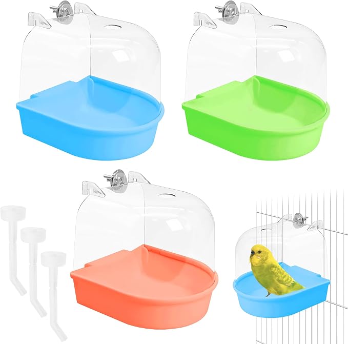 Tfwadmx 3Pcs Bird Bath for Cage Hanging Parakeet Bath Box Clear Bird Bathtub by Tfwadmx