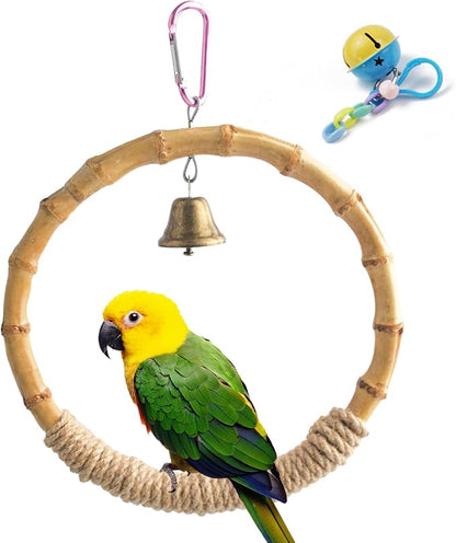 Bamboo Ring Bird Swing Perch, Large Circle Cage Hanging Toys, Bird Perch by MUYG