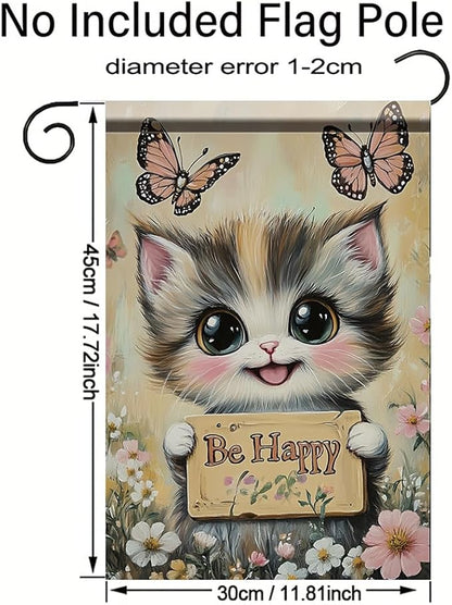 Be Happy Cat Garden Flag 12x18 Inch Double Sided Outdoor Yard Banner Cute Kitten - Image 2