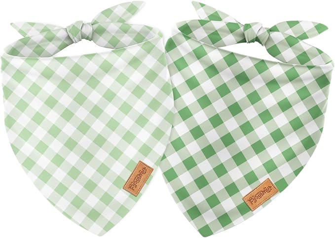2Pcs Dog Bandanas Sage Green Plaid Triangle Pet Scarf Adjustable Puppy by FYSUIMU
