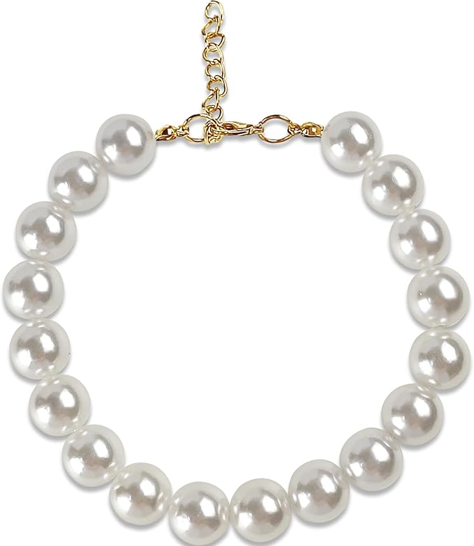 Chunky Pearl Dog Collar for Small Dogs Cats, Adjustable Beaded Dog Collar - Image 7