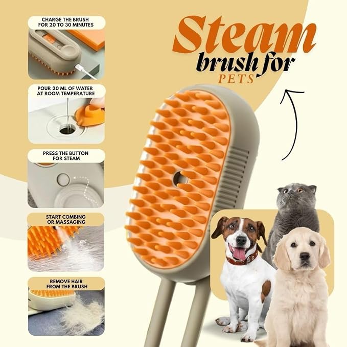 3-in-1 Steam Pet Brush for Cats & Dogs – Self-Cleaning Grooming Comb - Image 8