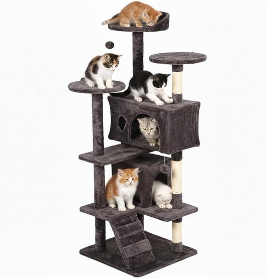 FDW | 54" Cat Tree Tower | Purple Gray | Multi-Level Indoor Activity Center by FDW
