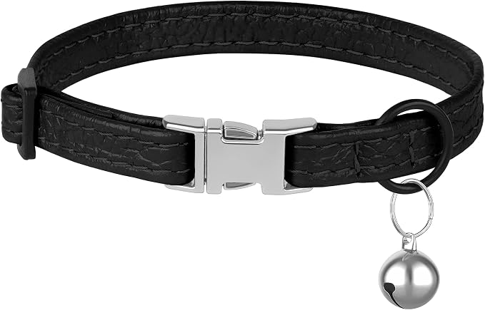 Leather Cat Collar with Buckle and Removable Bell - Image 7