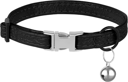Leather Cat Collar with Buckle and Removable Bell - Image 7