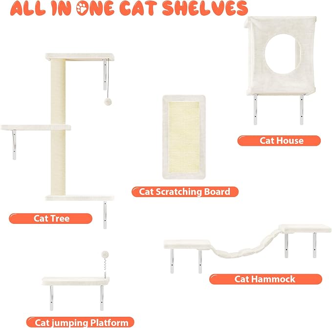 NUNU LAB Cat Wall Shelves Set, Bridge Ladder, Scratching Post, Indoor Cat - Image 4