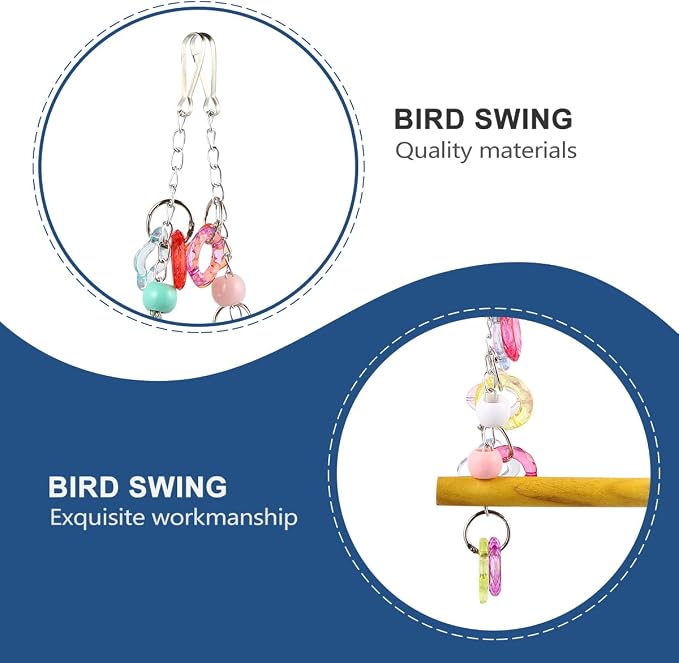 FRCOLOR Pet Bird Swing Hanging Chewing Toy 7.87 Inch Wooden Parrot Stand - Image 8