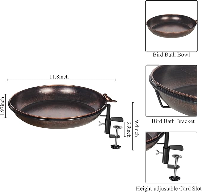 DREAMSOUL Deck Mounted Bird Bath Metal Birdbath Bowl Unheated - Image 5