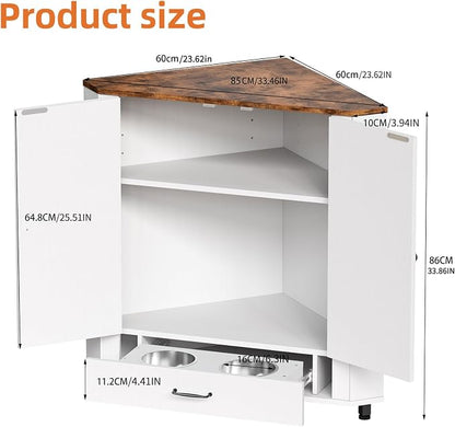 PakaLife Farmhouse Dog Food Storage Corner Cabinet, Dog Feeding Station - Image 2