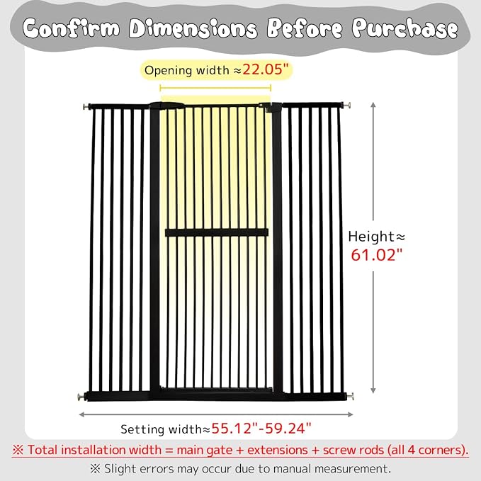 Lumizone Extra Tall Cat Gate 61.02" High Pressure Mounted Extra Wide - Image 2