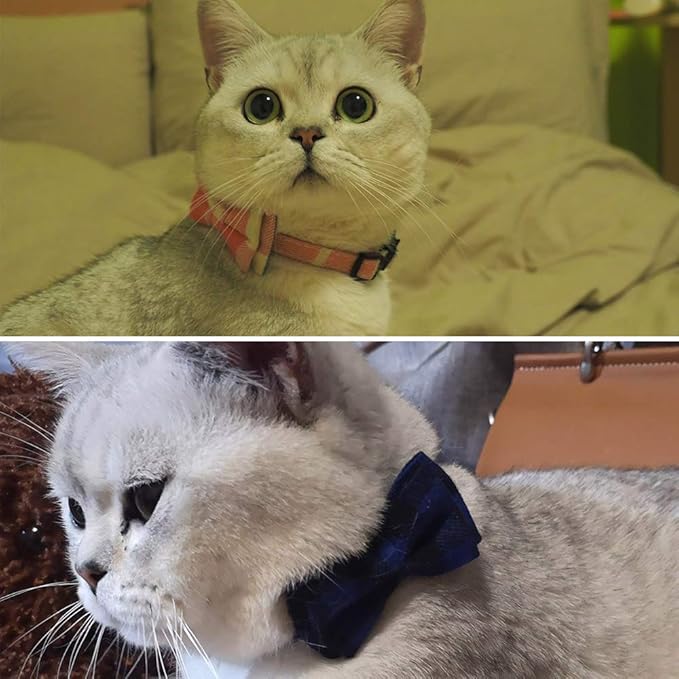 Cat Collar Breakaway with Bell and Bow Tie, Plaid Design Adjustable Safety - Image 3