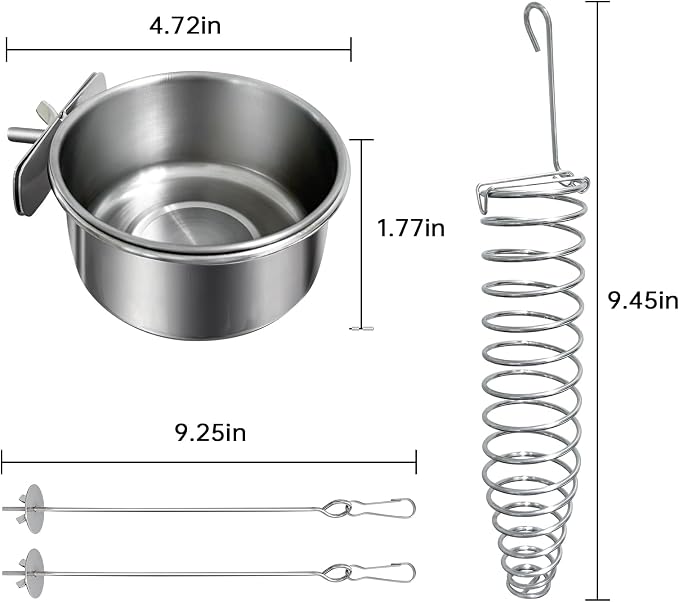5Pcs Bird Cage Food Bowl Set, Stainless Steel Millet Holder - Image 2