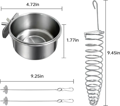 5Pcs Bird Cage Food Bowl Set, Stainless Steel Millet Holder - Image 2