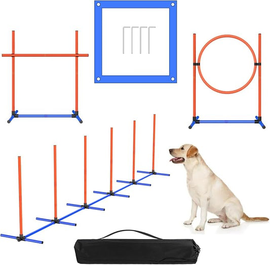4 Sets Pets Agility Training Equipment, Adjustable Dog Hoop, Dog Jump, Weave by AHAILUOO