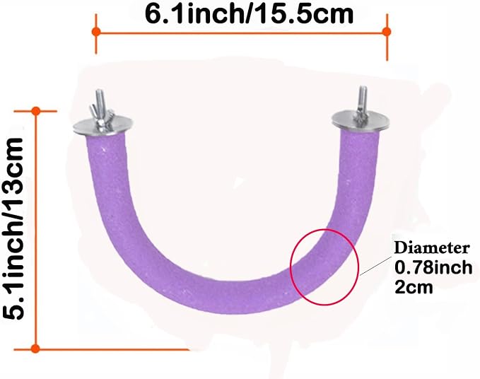 2Pcs 6.1Inch Purple U Shape Rough-surfaced Sands Stick Bird Perches Bird Cage - Image 2