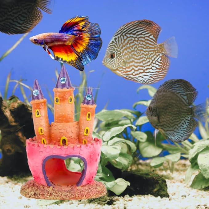 Fish Tank Decorations Pink Castle Aquarium Decorations Resin Fish Cave Hideouts - Image 4