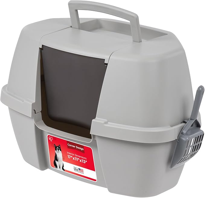 IRIS USA Corner Cat Litter Box Enclosed by IRISUSA
