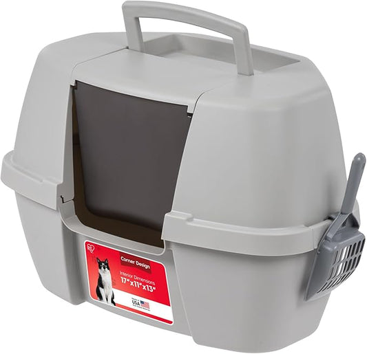 IRIS USA Corner Cat Litter Box Enclosed by IRISUSA