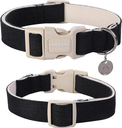 DOGWONG Cotton Hemp Dog Collar, Heavy-Duty Black Dog Collar Adjustable Soft - Image 3
