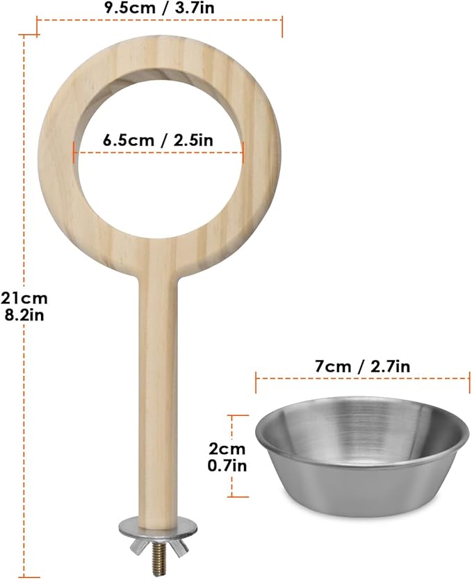 KATUMO Bird Perch Feeding Cup Birds Platform Parrot Wood Perch Stand Toy Cage - Image 3