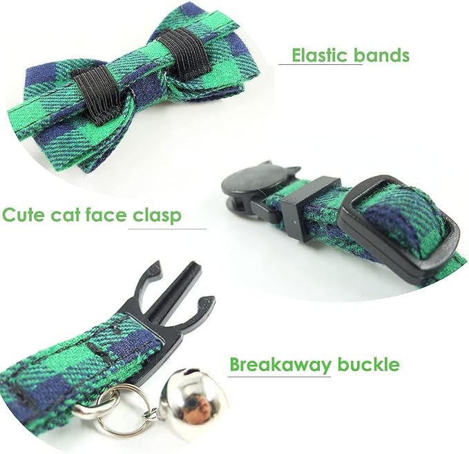Cat Collar Breakaway with Bell and Bow Tie, Plaid Design Adjustable Safety - Image 5