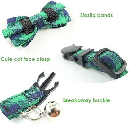 Cat Collar Breakaway with Bell and Bow Tie, Plaid Design Adjustable Safety - Image 5