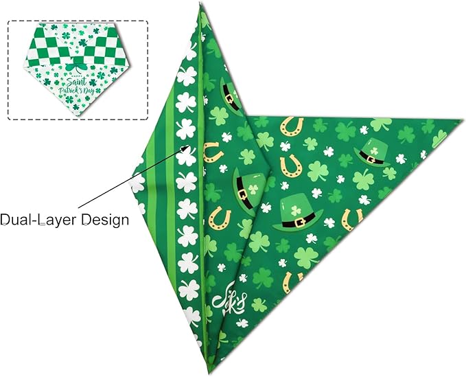 St. Patrick's Day Dog Bandanas Set 2PCS-Large, Featuring Irish Shamrock & Plaid - Image 4
