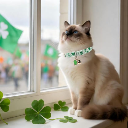 Cat Collar, Spring Green Shamrock Cat Collar - Image 7