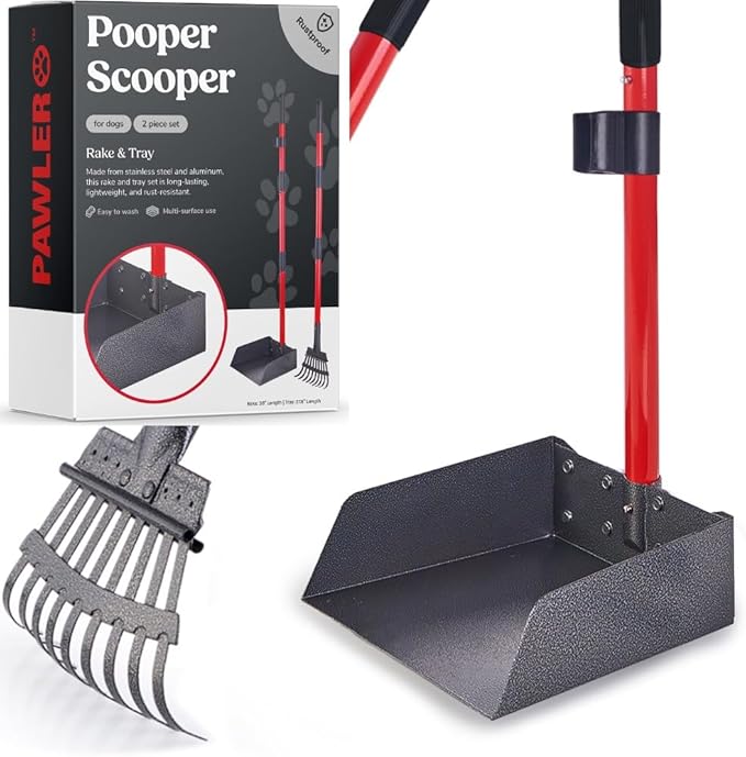 Pooper Scooper for Large Dogs and Small Dogs, Metal Poop Scooper Set by Pawler