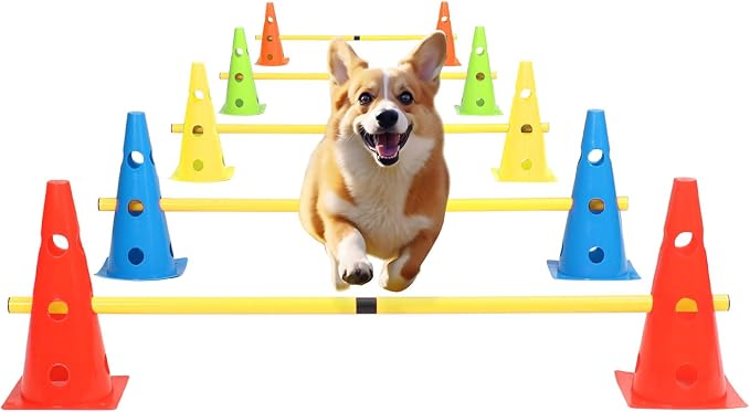 Dog Jump Agility Training Set Puppy Agility Training Hurdle 10 Cones & 5 Poles by plzzree