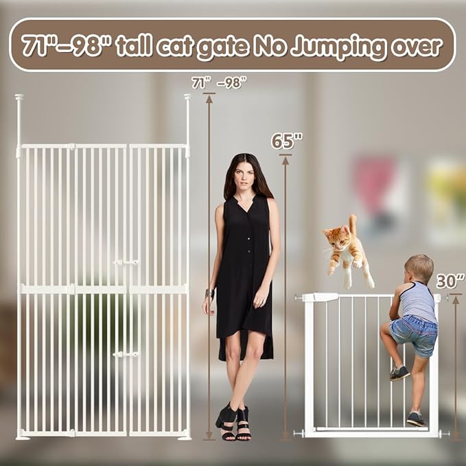 71" Extra Tall Cat Pet Gate, 33.5-47.2 in Wide High Dog Gates - Image 2