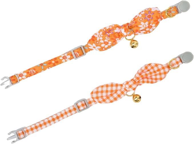 Bowtie Cat Collar with Bell 2 Pack Cotton Breakaway Kitten Collars with - Image 3