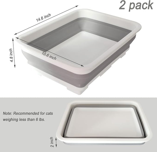 2 Pack Collapsible Small Cat Litter Box, Open Kitten Litter Potty Pan Low Entry - Image 2