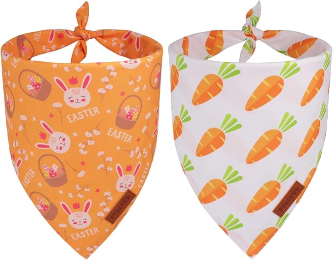 PTDECOR Easter Dog Bandana 2 Pack, Reversible Rabbit Carrot Dog Scarf by PTDECOR